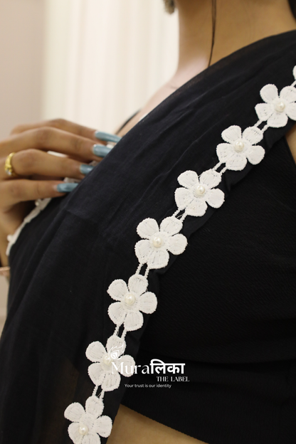 Black Lace Border Mulmul Cotton Saree