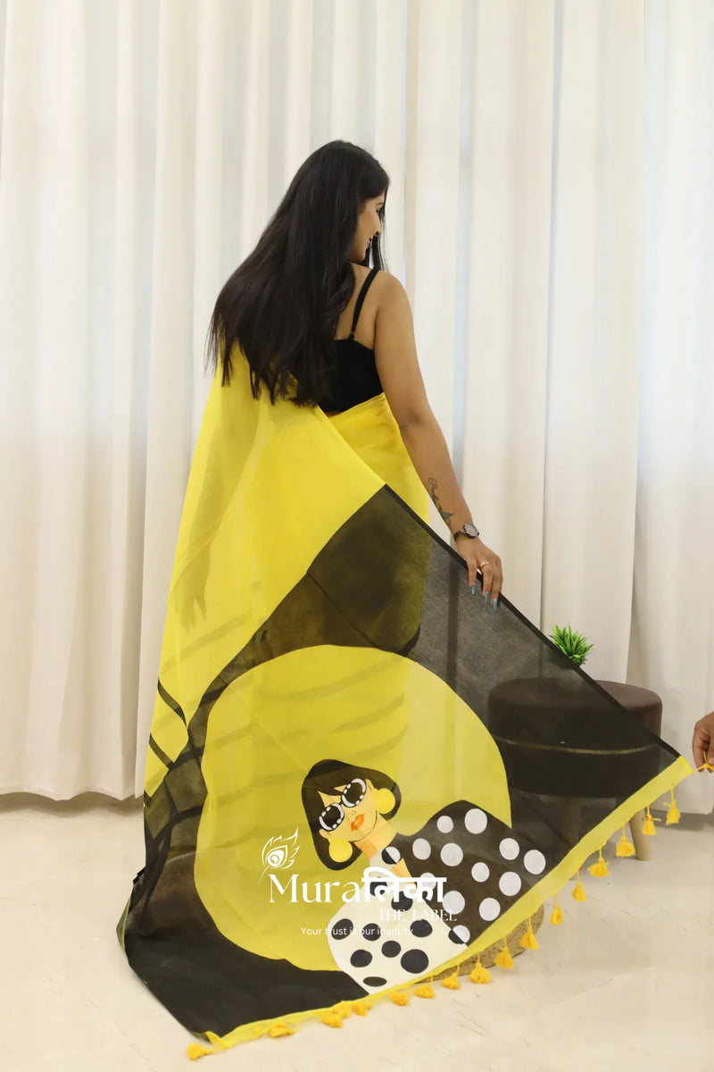 Desi Girl Hand painted Mulmul Cotton Saree