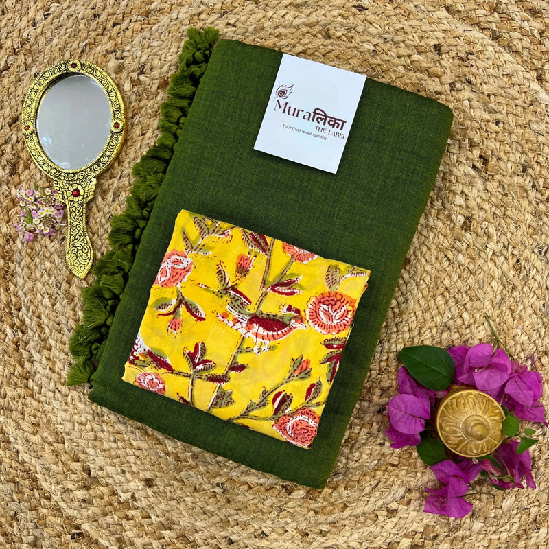 Muralika Mehendi Green Handloom Saree - Muralika the label