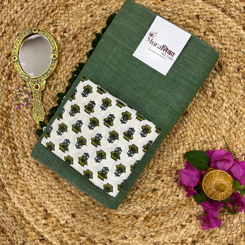 Muralika Leaf Green Handloom Saree - Muralika the label