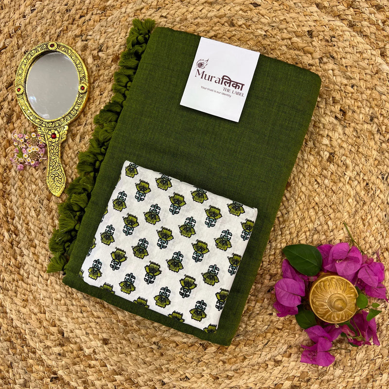 Muralika Mehendi Green Handloom Saree - Muralika the label