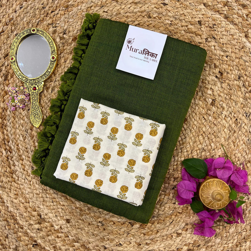 Muralika Mehendi Green Handloom Saree - Muralika the label