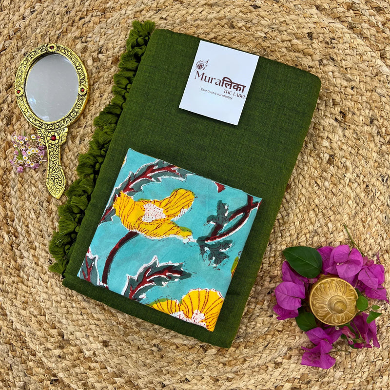 Muralika Mehendi Green Handloom Saree - Muralika the label