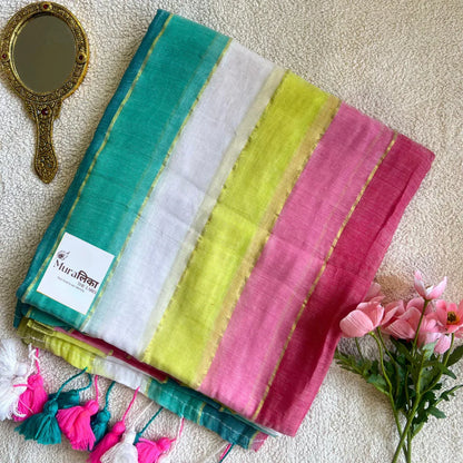 Rainbow Mulmul Cotton Saree - Muralika the label