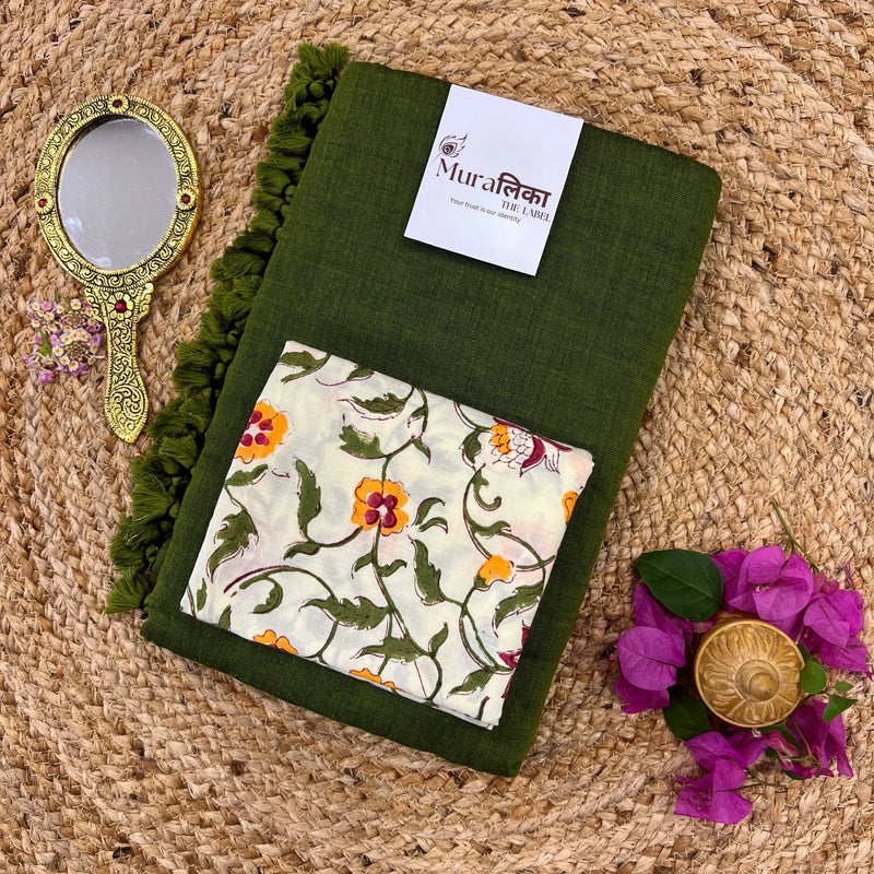 Muralika Mehendi Green Handloom Saree - Muralika the label