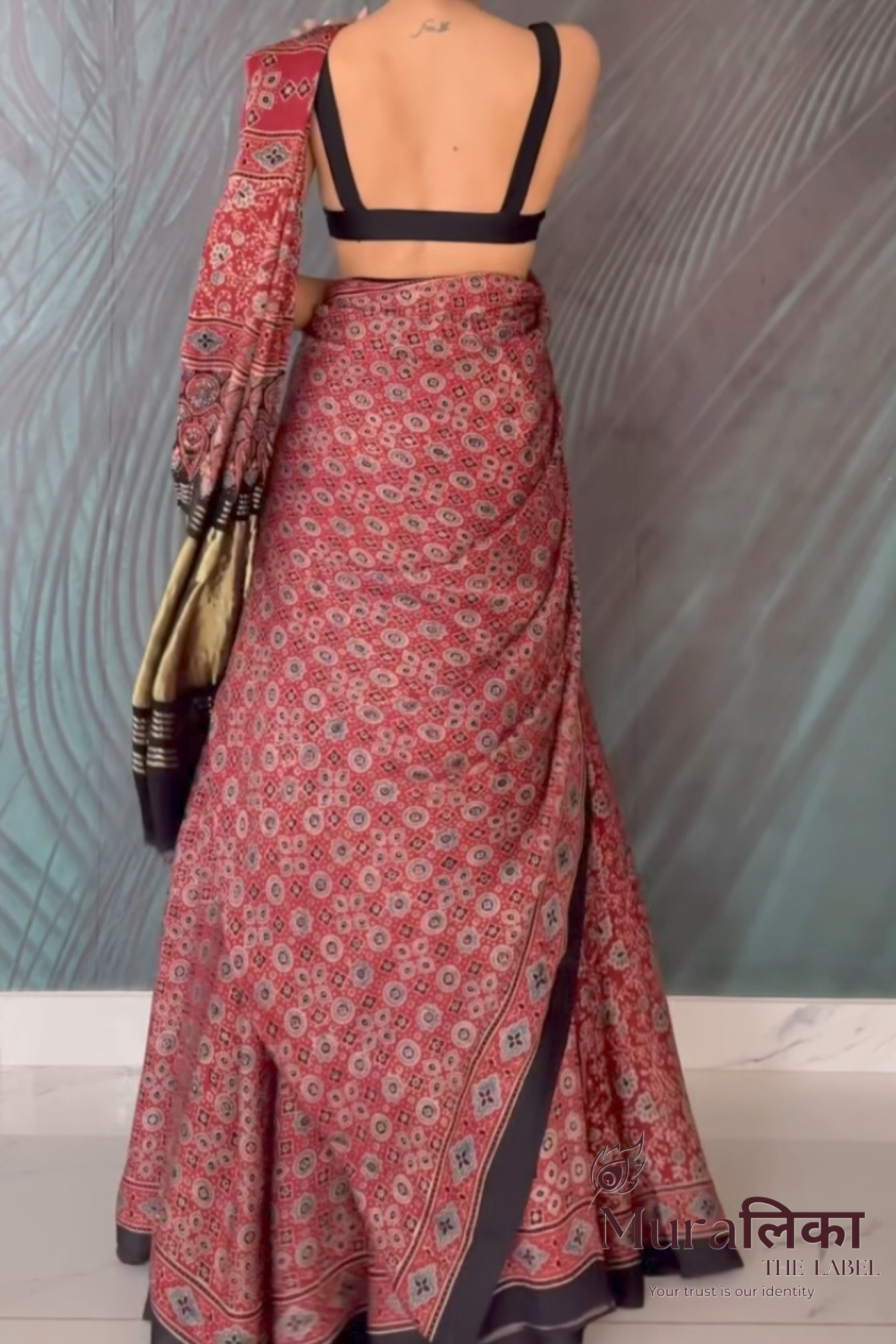 Ajrakh Hand block Printed Modal Silk Saree