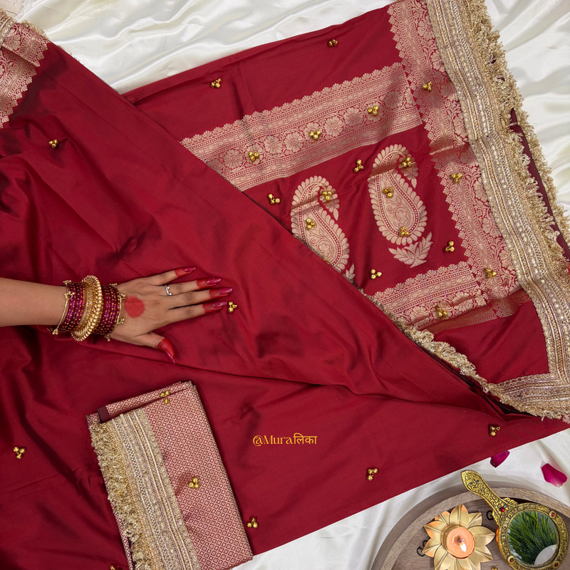 Ghungroo Ki Saugaat - Banarasi soft silk Maroon Ghungroo Saree with Lace work