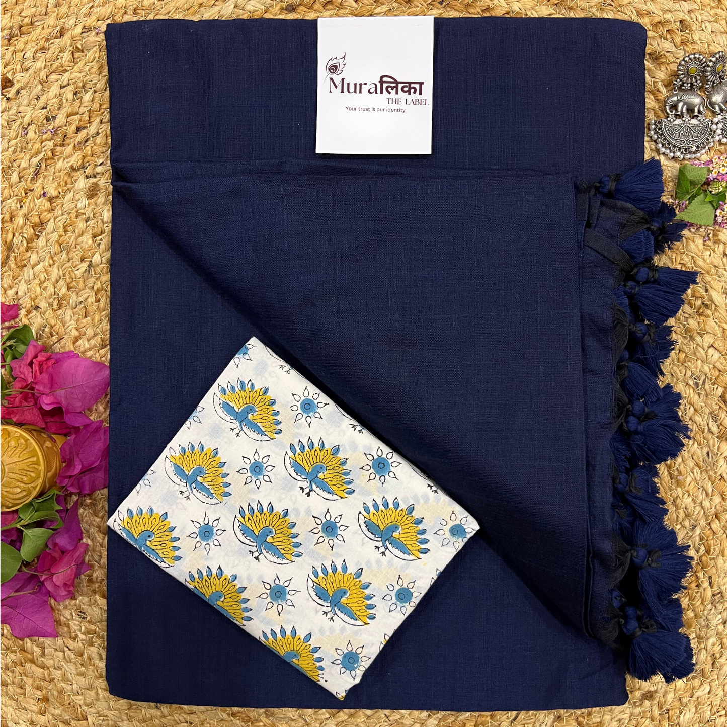 Muralika Navy Blue Handloom cotton Saree