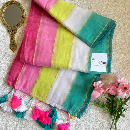 Rainbow Mulmul Cotton Saree - Muralika the label