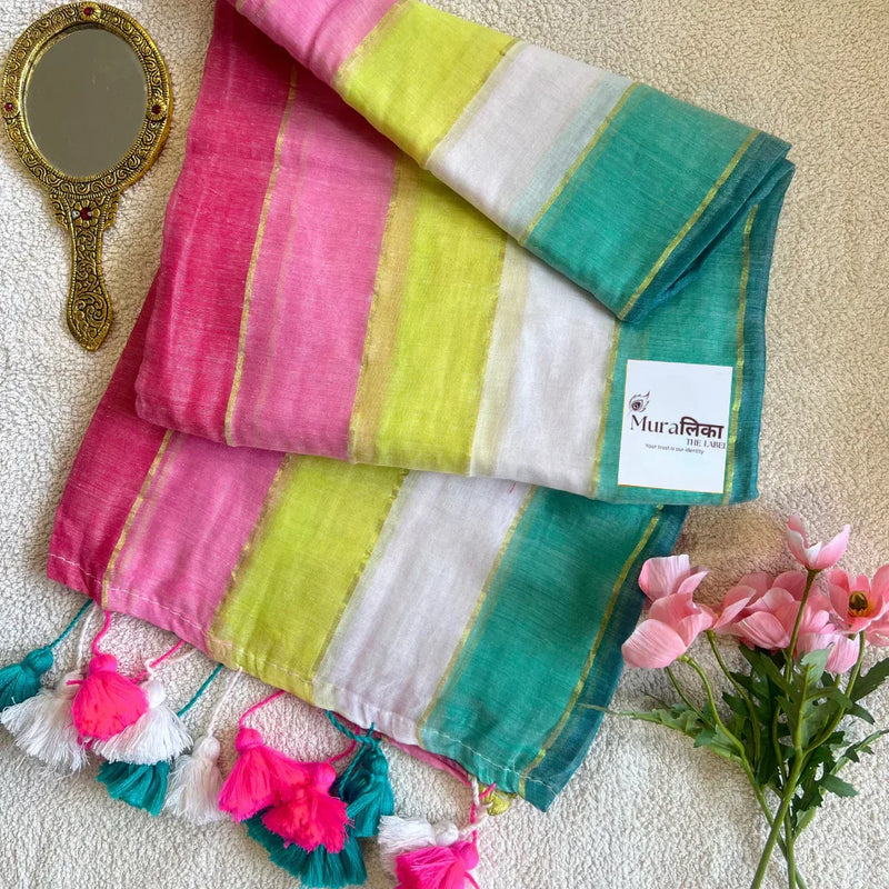 Rainbow Mulmul Cotton Saree - Muralika the label