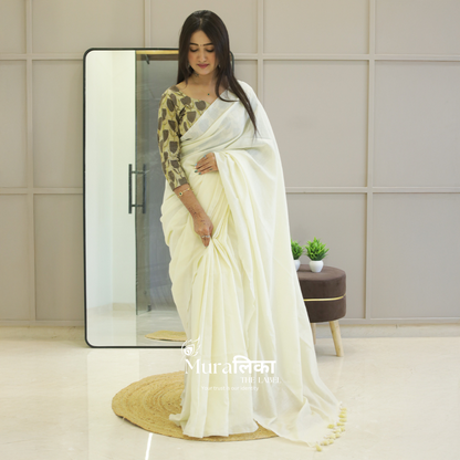 Muralika Off White Handloom Saree
