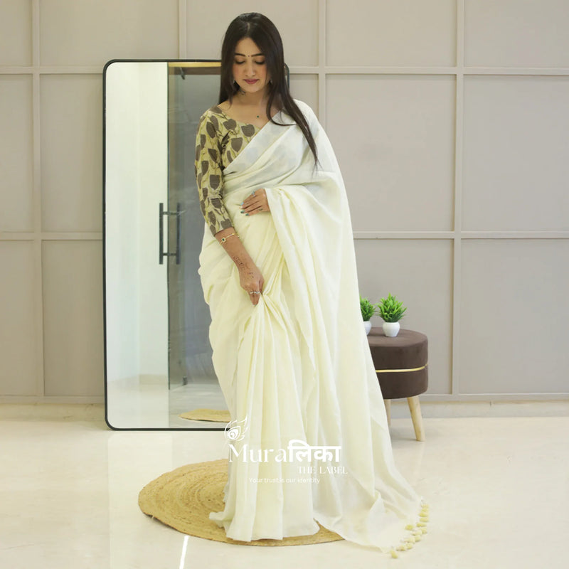 Muralika Off White Handloom Saree - Muralika the label