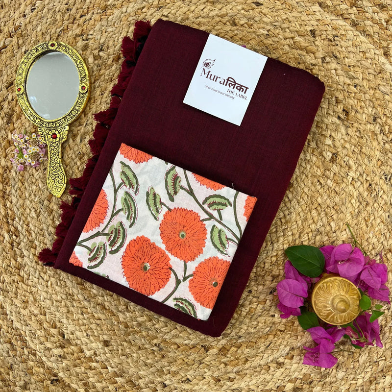 Muralika Dark Maroon Handloom Saree - Muralika the label