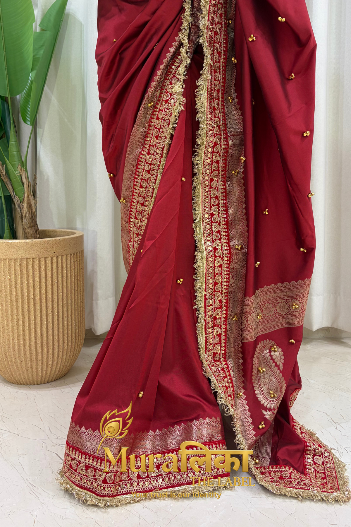 Ghungroo Ki Saugaat - Banarasi soft silk Maroon Ghungroo Saree with Lace work