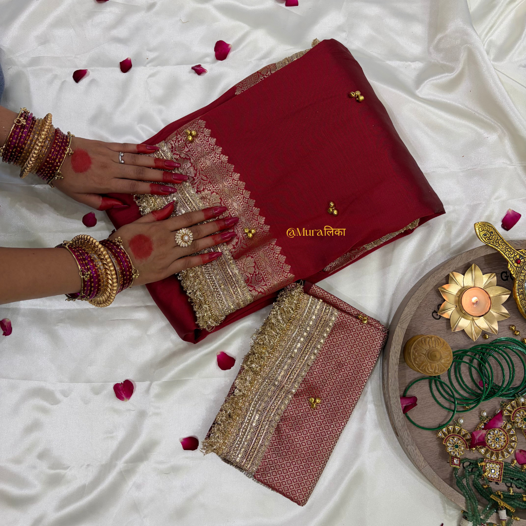 Ghungroo Ki Saugaat - Banarasi soft silk Maroon Ghungroo Saree with Lace work