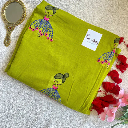 Doll Embroidered Mulmul Cotton Saree - Muralika the label