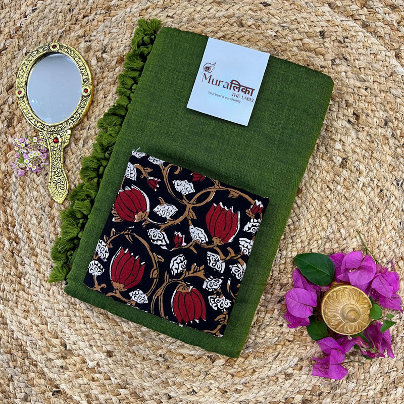Muralika Mehendi Green Handloom Saree - Muralika the label