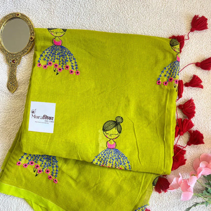 Doll Embroidered Mulmul Cotton Saree - Muralika the label