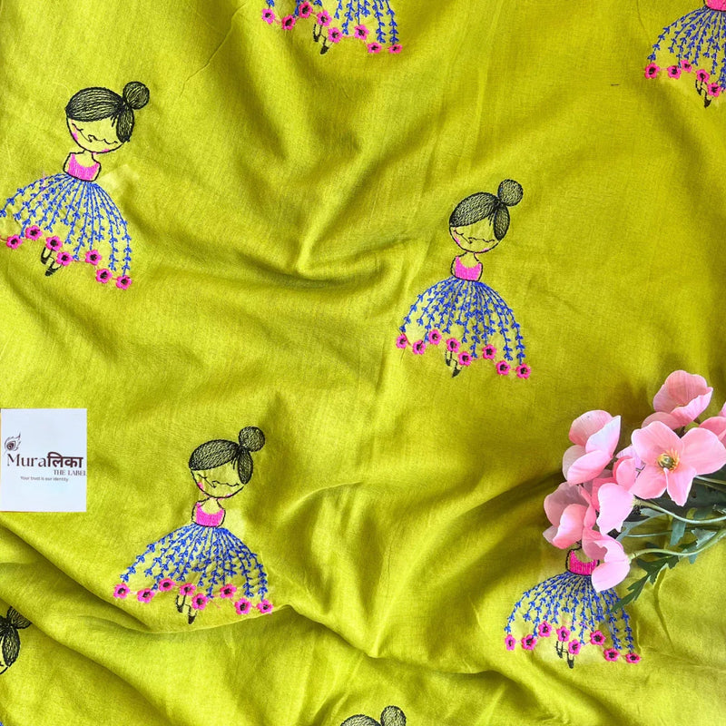 Doll Embroidered Mulmul Cotton Saree - Muralika the label