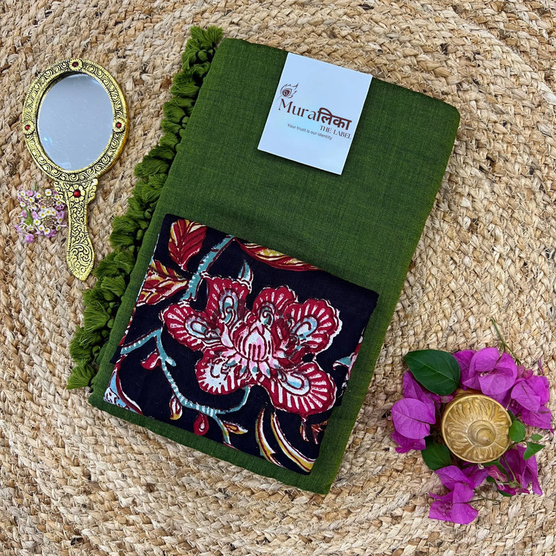 Muralika Mehendi Green Handloom Saree - Muralika the label
