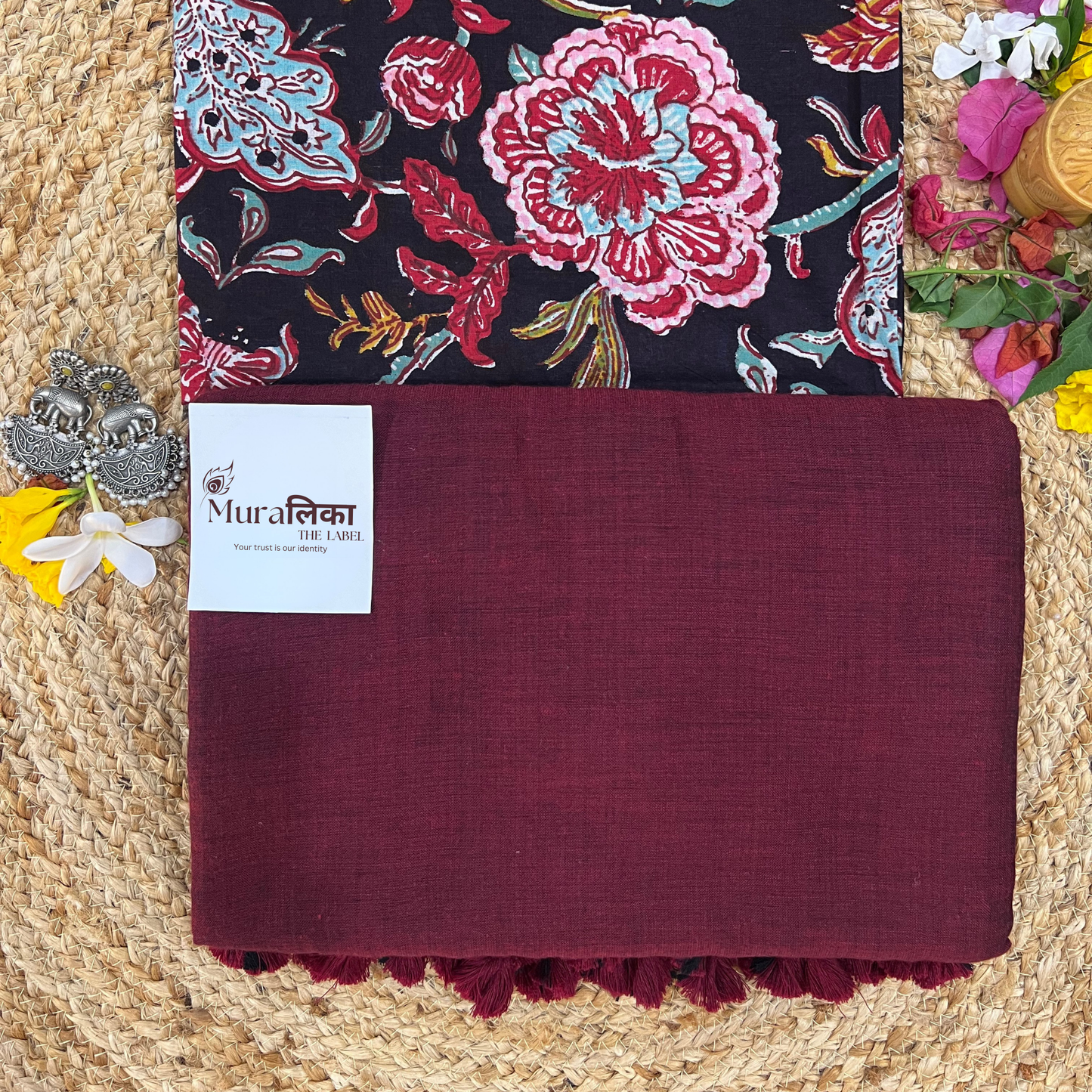 Muralika Dark Maroon Handloom Saree