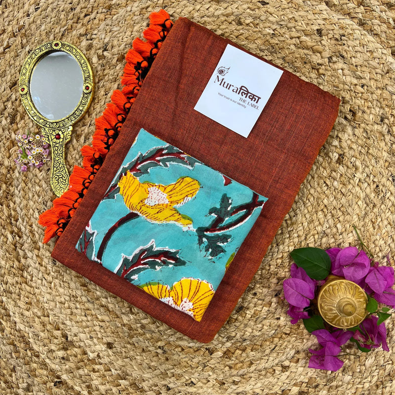Muralika Rust Orange Handloom Saree - Muralika the label