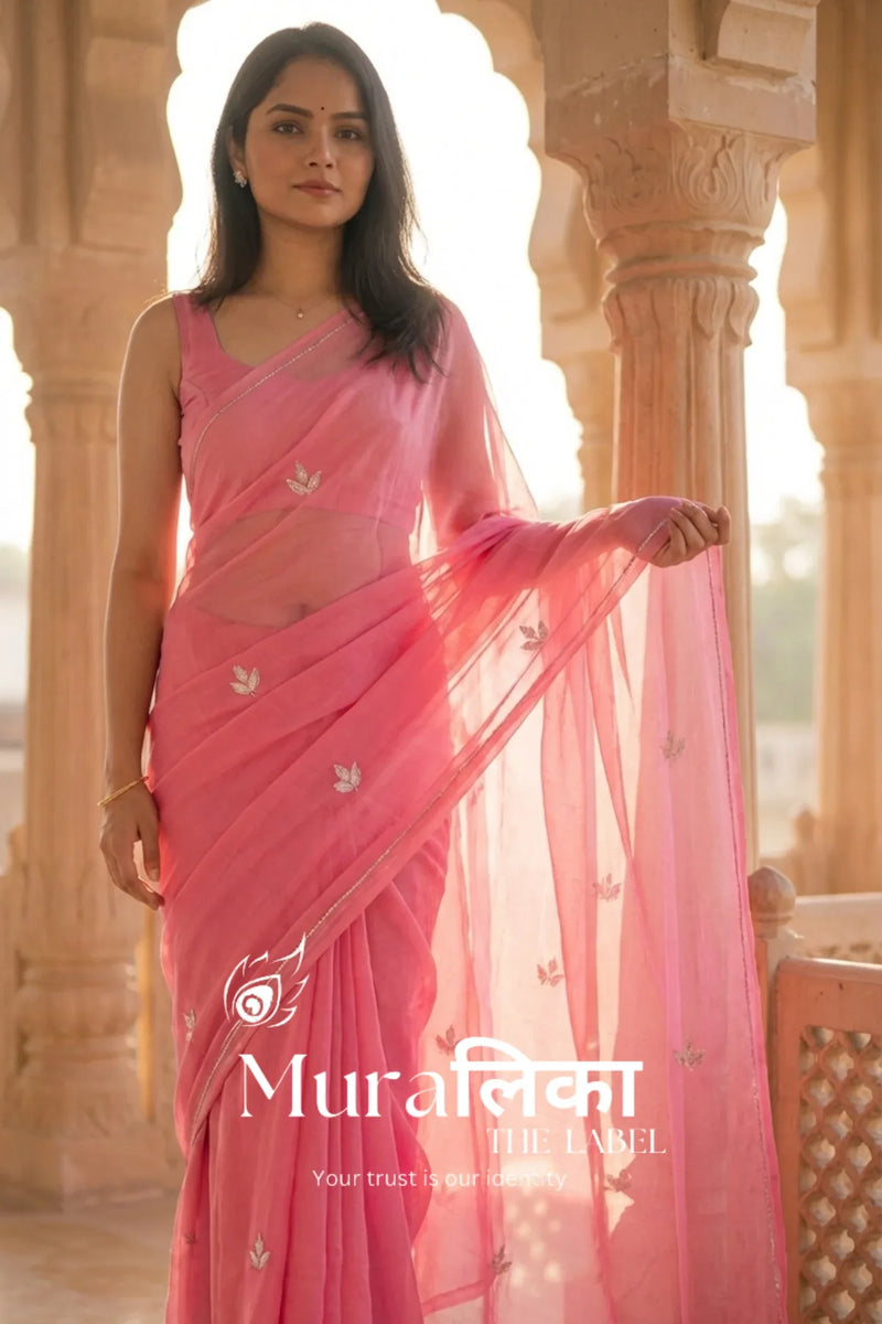 Muralika Pink handwork Chiffon Saree