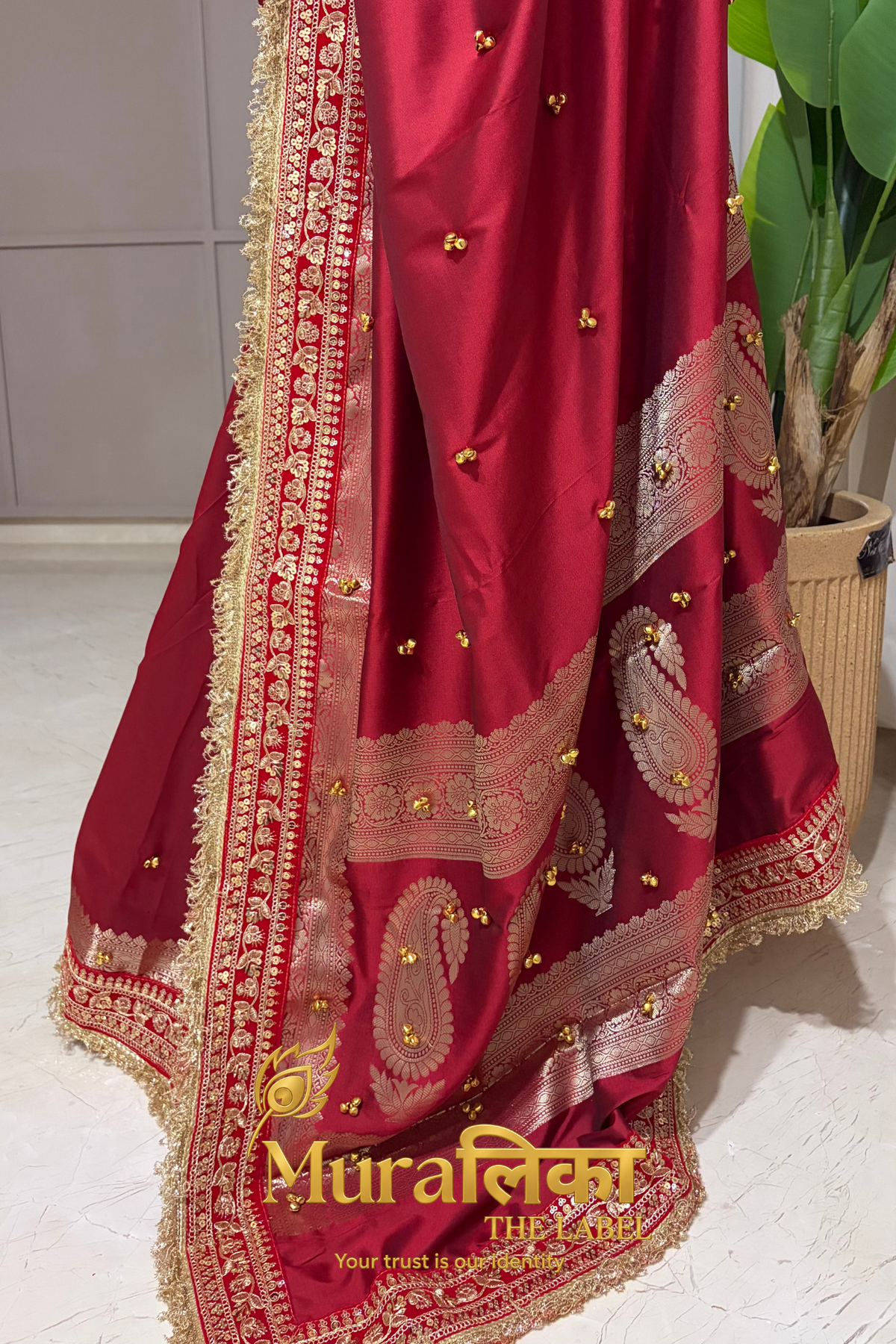 Ghungroo Ki Saugaat - Banarasi soft silk Maroon Ghungroo Saree with Lace work