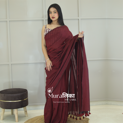 Muralika Dark Maroon Handloom Saree