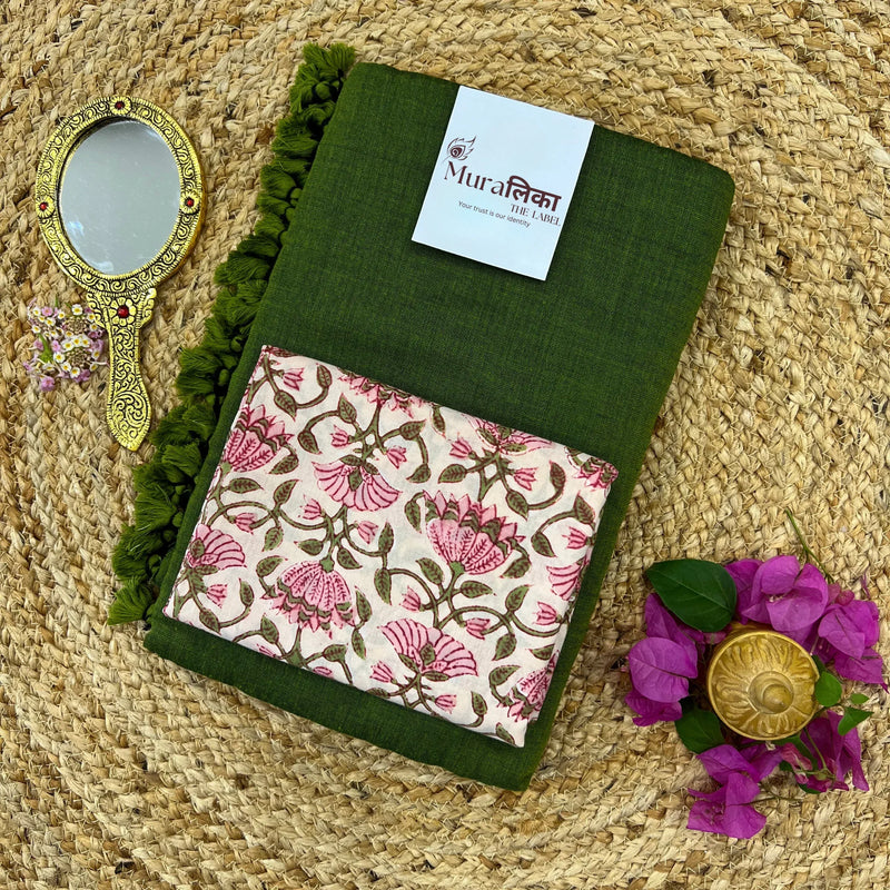Muralika Mehendi Green Handloom Saree - Muralika the label