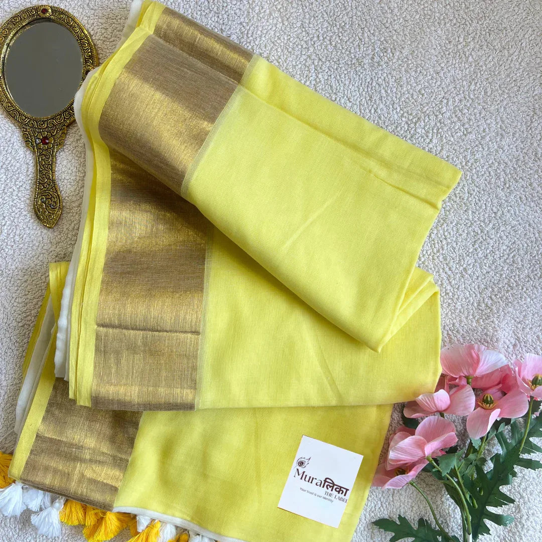 Sunehri Mulmul Cotton Saree - Muralika the label