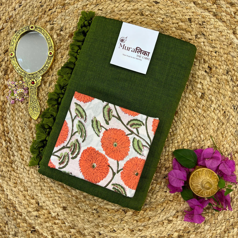 Muralika Mehendi Green Handloom Saree - Muralika the label