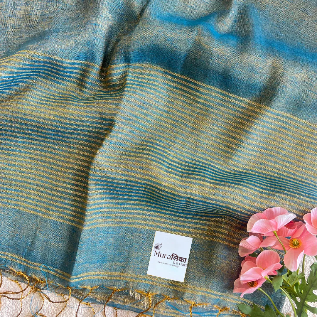 Muralika Pure Elegance Handloom Linen Tissue Saree - Muralika the label