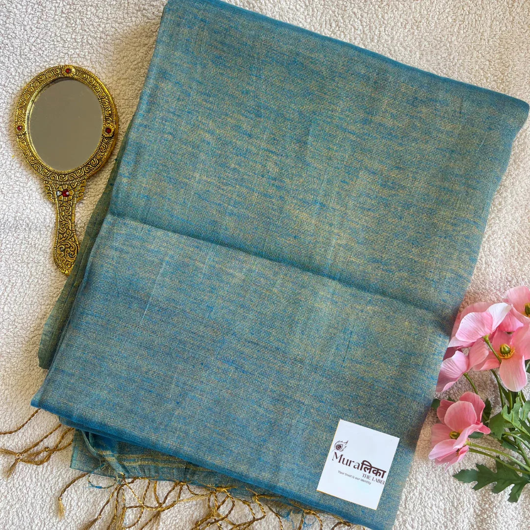Muralika Pure Elegance Handloom Linen Tissue Saree - Muralika the label