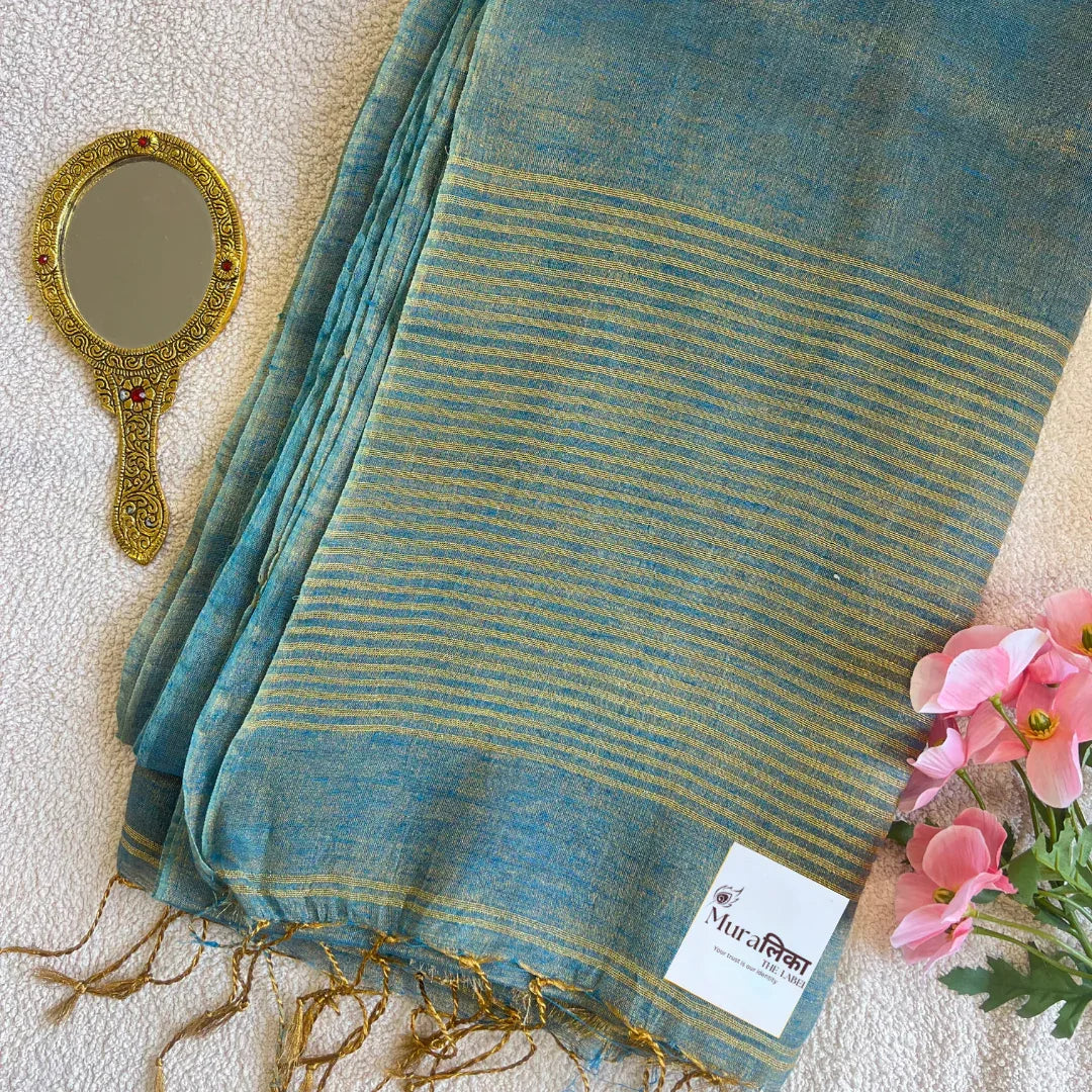Muralika Pure Elegance Handloom Linen Tissue Saree - Muralika the label