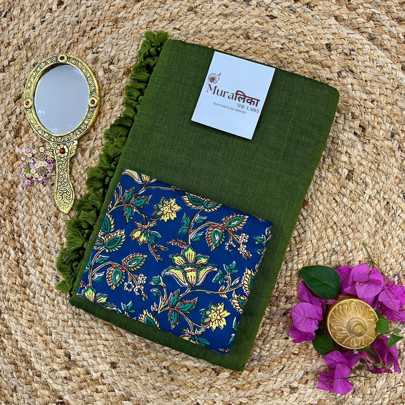 Muralika Mehendi Green Handloom Saree - Muralika the label