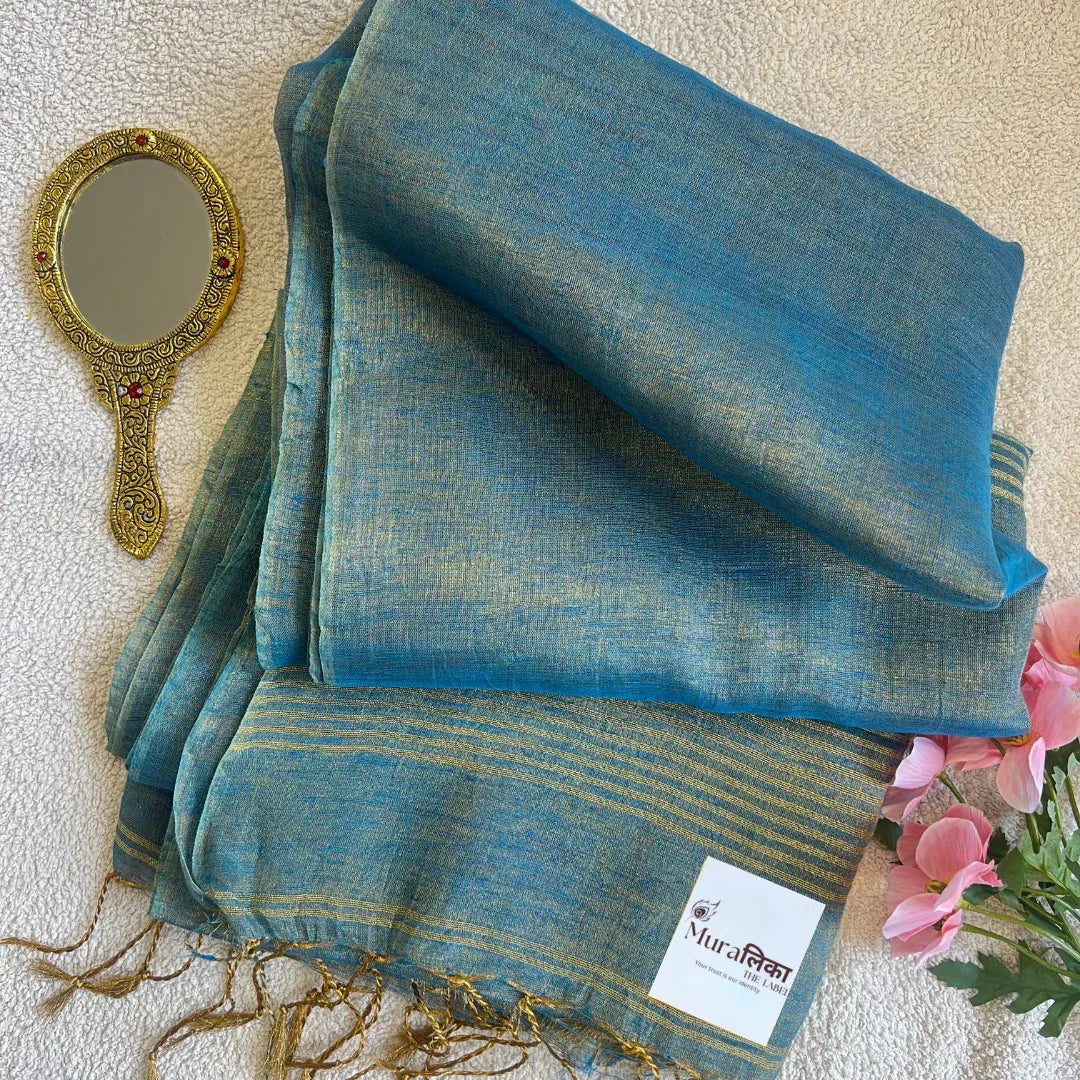 Muralika Pure Elegance Handloom Linen Tissue Saree - Muralika the label