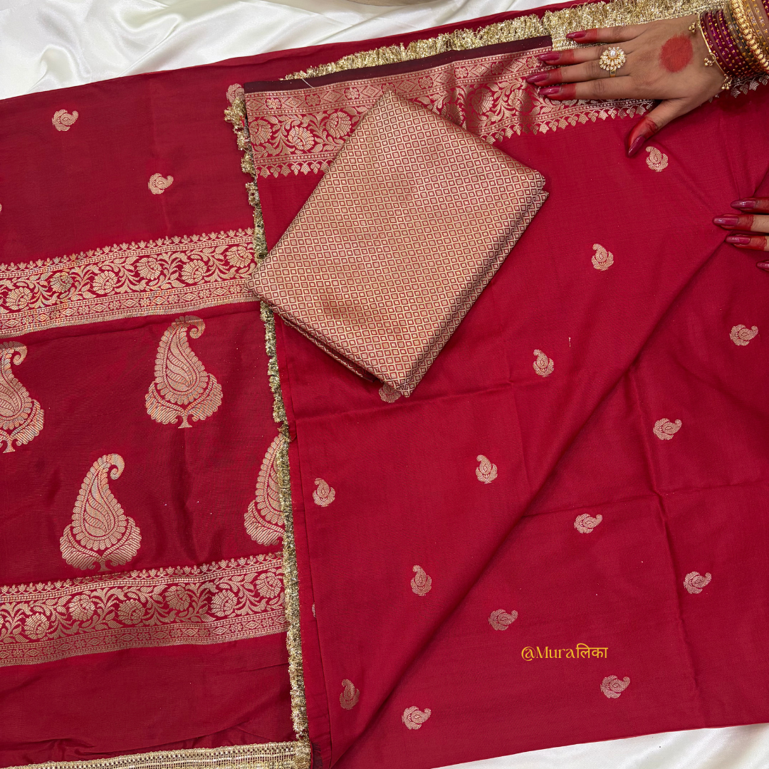 Meher - Banarasi soft silk saree Red Saree with Lace work