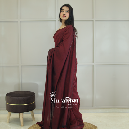 Muralika Dark Maroon Handloom Saree