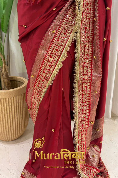 Ghungroo Ki Saugaat - Banarasi soft silk Maroon Ghungroo Saree with Lace work