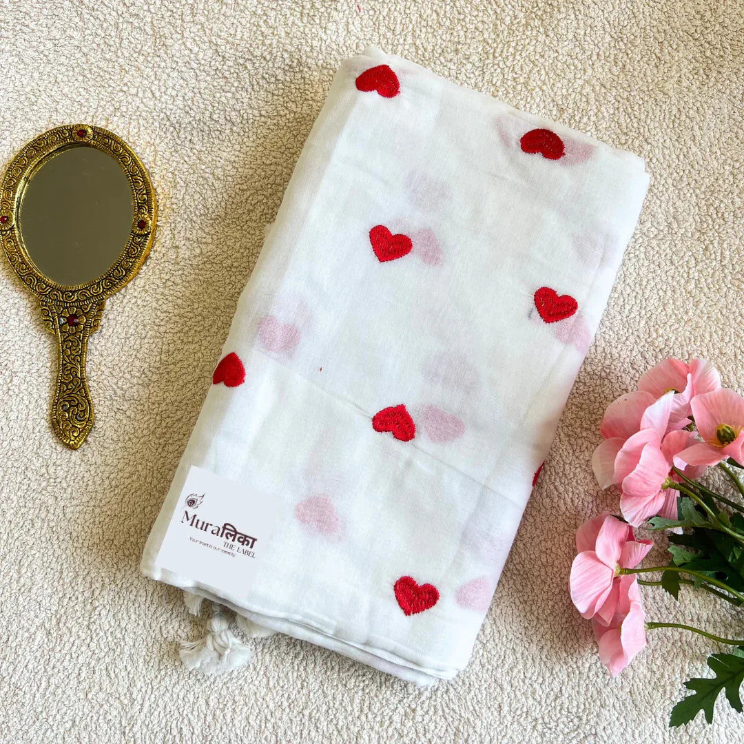 Dil White Embroidered Mulmul Cotton Saree - Muralika the label
