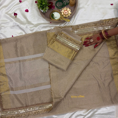 Noor - Golden Banarasi Tissue Silk Saree with Zari and Lace Work