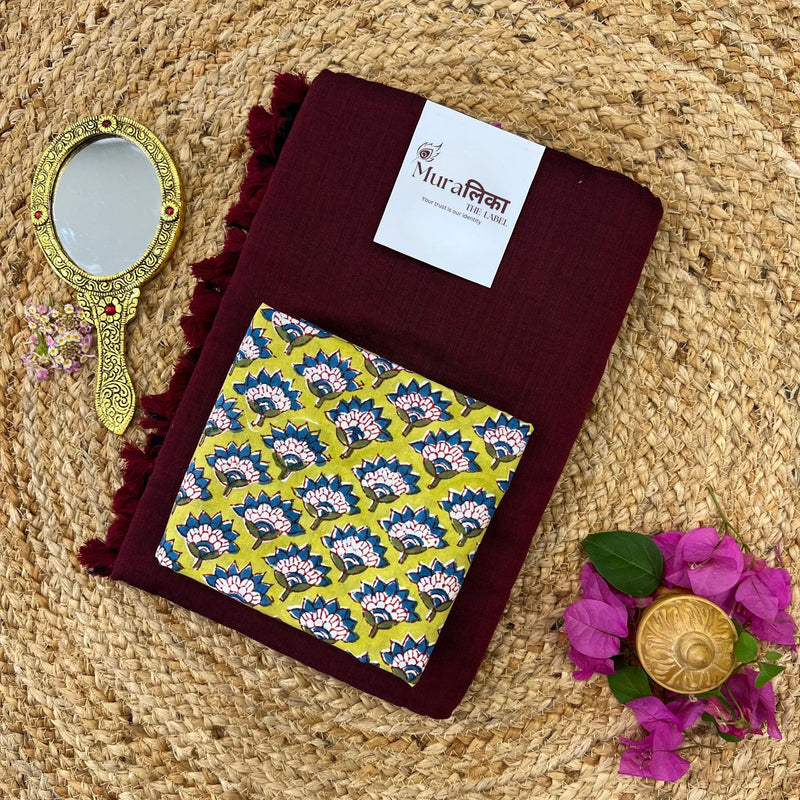 Muralika Dark Maroon Handloom Saree - Muralika the label