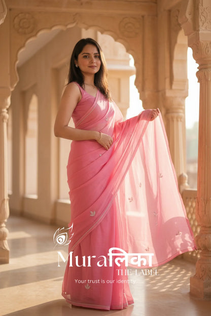 Muralika Pink handwork Chiffon Saree