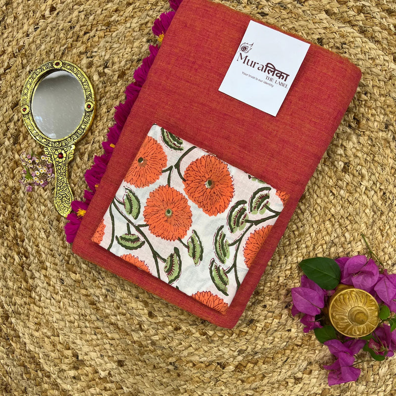 Muralika Dual Tone Brick Hue Handloom Saree - Muralika the label