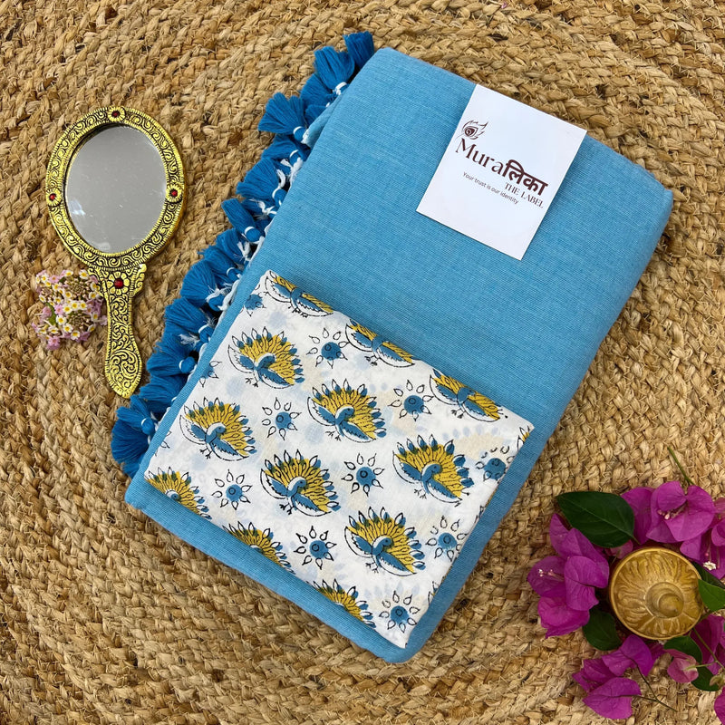 Muralika Sky Blue Handloom Saree - Muralika the label