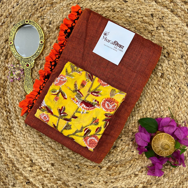 Muralika Rust Orange Handloom Saree - Muralika the label