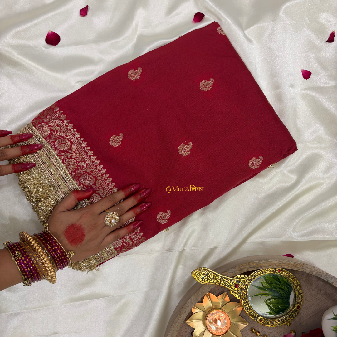 Meher - Banarasi soft silk saree Red Saree with Lace work