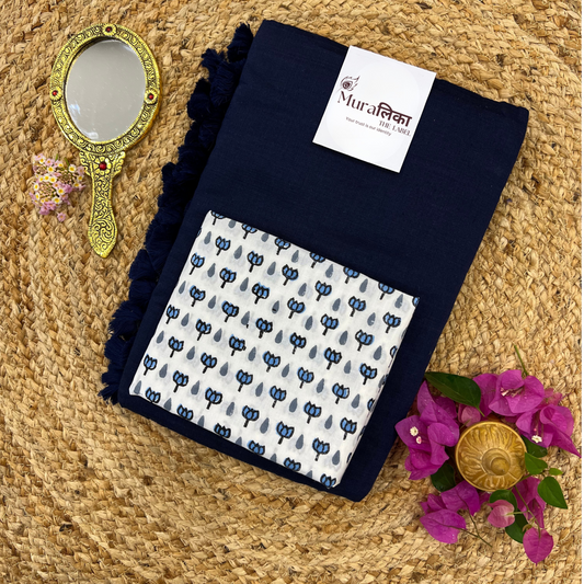 Muralika Navy Blue Handloom cotton Saree