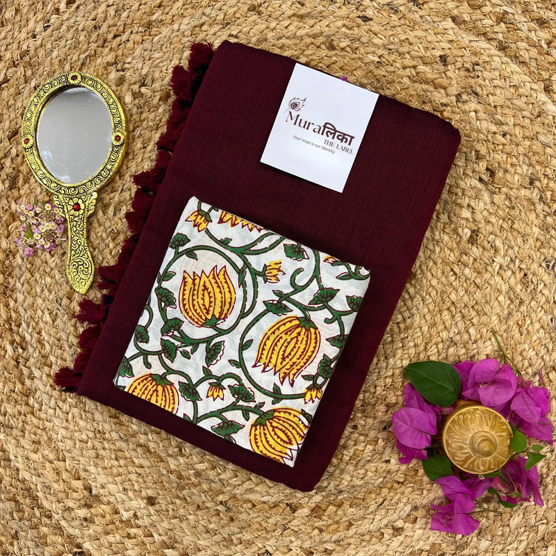 Muralika Dark Maroon Handloom Saree - Muralika the label